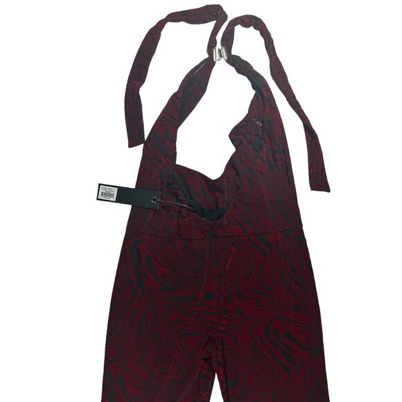 NWT I.Am.Gia SZ XL Valentina Jumpsuit Burnout Plunge Neck Backless Flare Velvet - Picture 5 of 11
